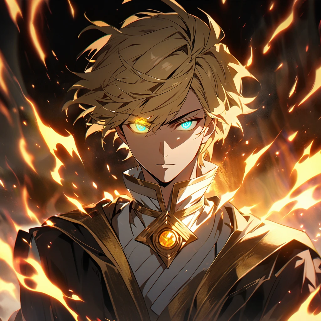 male, solo, handsome, blond hair, god, god eyes, glowing eyes, light, aura, holo, golden