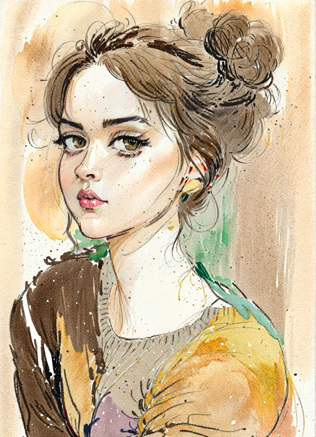 illustration of a woman with a messy bunt and a brown sweater, in the art style of bowater, a beautiful artwork illustration, feminine portrait, painterly illustration, trending on artstration, exquisite digital illustration, beautiful digital illustration, color portrait, illustration painting, illustration style, illustration art, watercolor illustration style, girl portrait, jinyoung shin art, in style of digital illustration