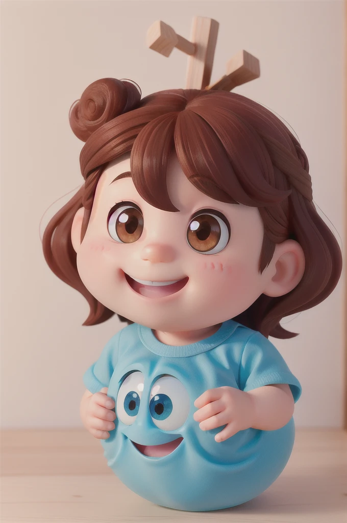  2  smiling and playing with very wavy hair and big cheeks and round eyes pixar style maximum quality
