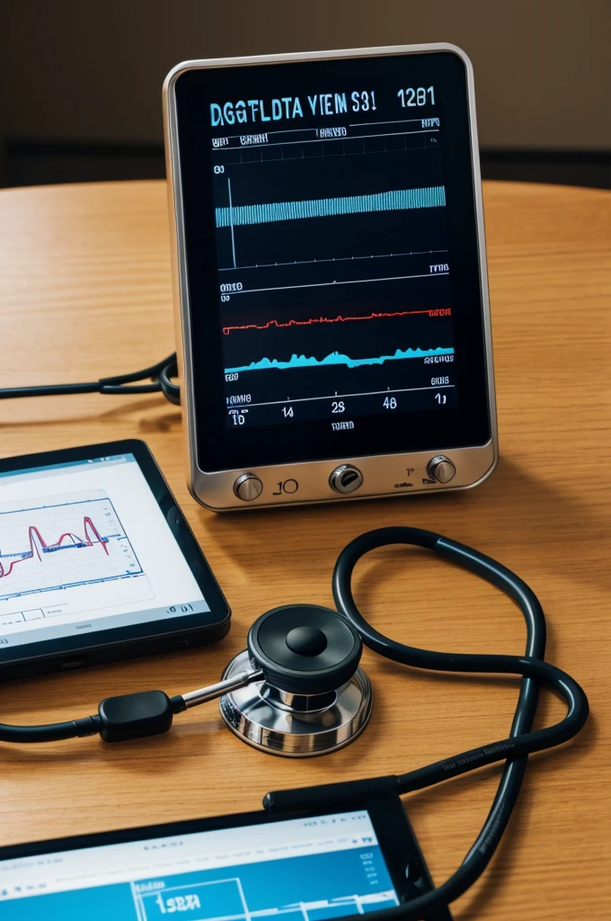 Stethoscope with digital screen in the part where vital signs are heard 
