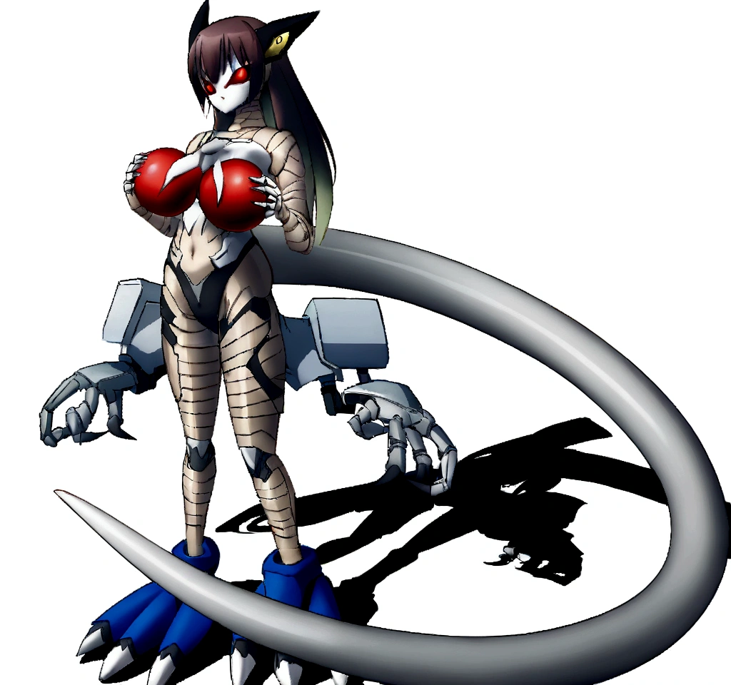 Cartoon image of a woman wearing a cat mask holding a red ball, completely robot!! Cat girl, Fallen Cyber Demon, Snake Woman Hybrid, Female cyborg body, sfw version, Anime Monster Girl, Charming Angel Digimon, Female body type, Biomechanical OPPAI, Monster Girl, Anime Manga Robot!! Anime Girls, Perfect anime cyborg woman