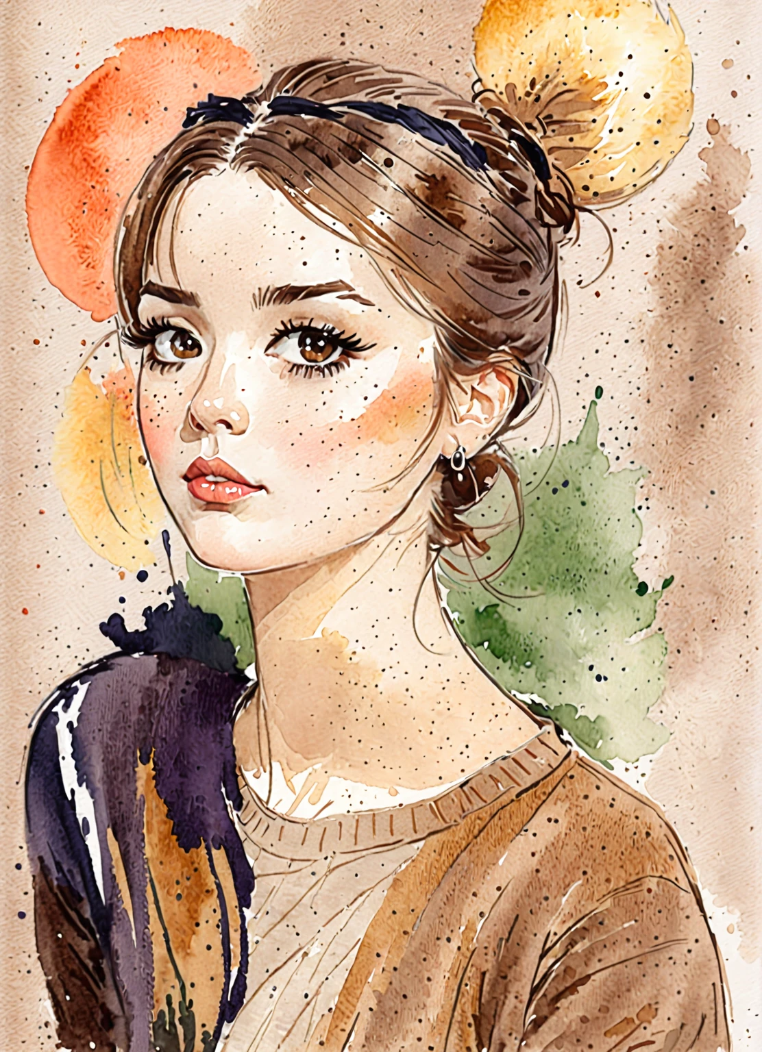 illustration of a woman with a messy bunt and a brown sweater, in the art style of bowater, a beautiful artwork illustration, feminine portrait, painterly illustration, trending on artstration, exquisite digital illustration, beautiful digital illustration, color portrait, illustration painting, illustration style, illustration art, watercolor illustration style, girl portrait, jinyoung shin art, in style of digital illustration