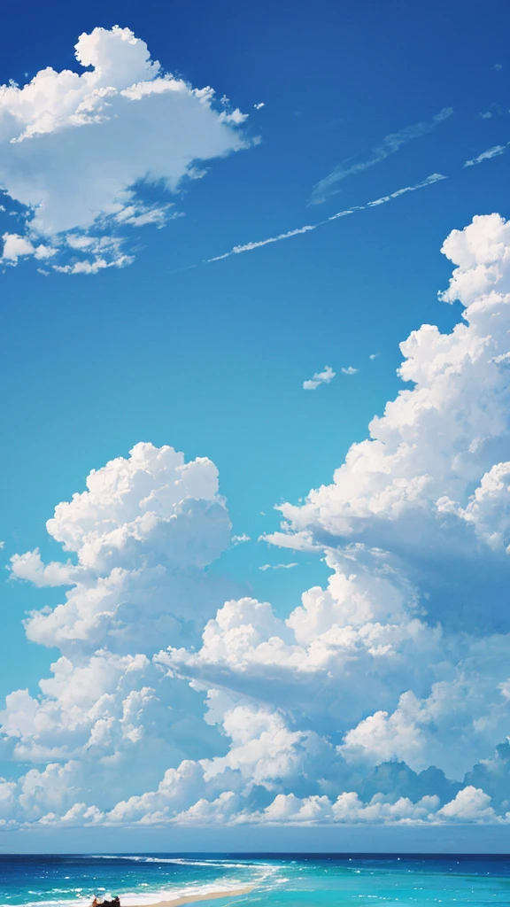 Blue sky with white clouds Seaside Back view of men and women in casual clothes An illustration LOFI風