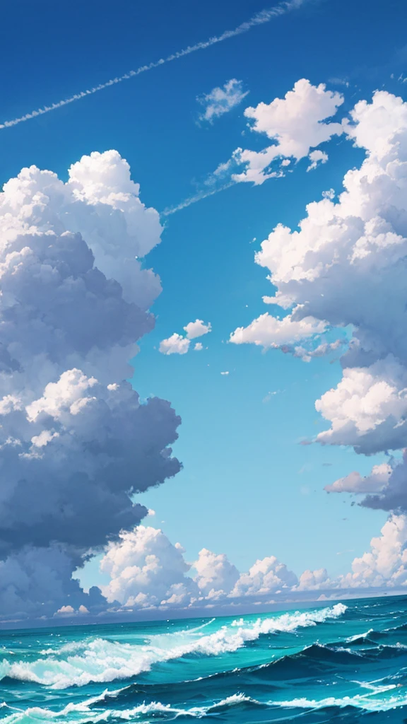 Blue sky with white clouds Seaside Back view of men and women in casual clothes An illustration LOFI風