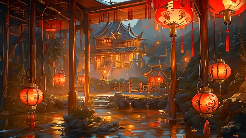 (((best quality))), (((masterpiece))), 8K, a traditional chinese bedroom, traditional chinese style, lantern,