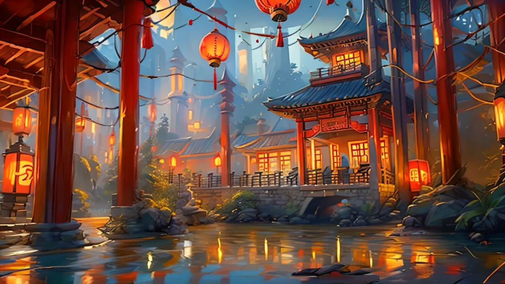 (((best quality))), (((masterpiece))), 8K, a traditional chinese bedroom, traditional chinese style, lantern,