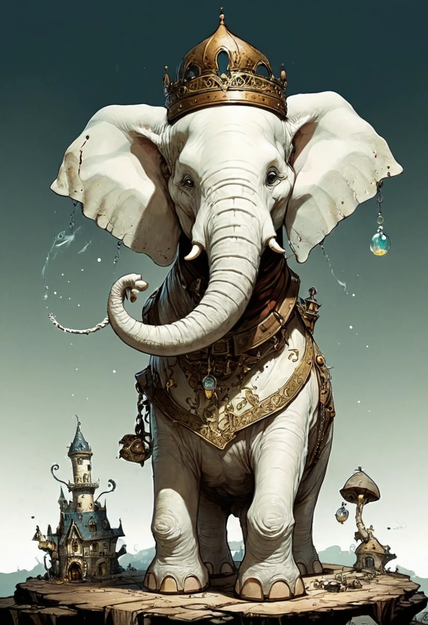 Fantasy White Elephant, author:Brian Kesinger, best quality, masterpiece, Ultra-high detail, 8K