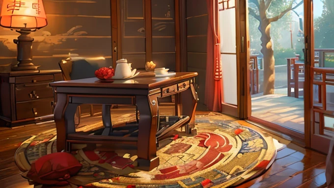 China-style,Ancient architecture,inside in room,carpets,desks,wall paintings
