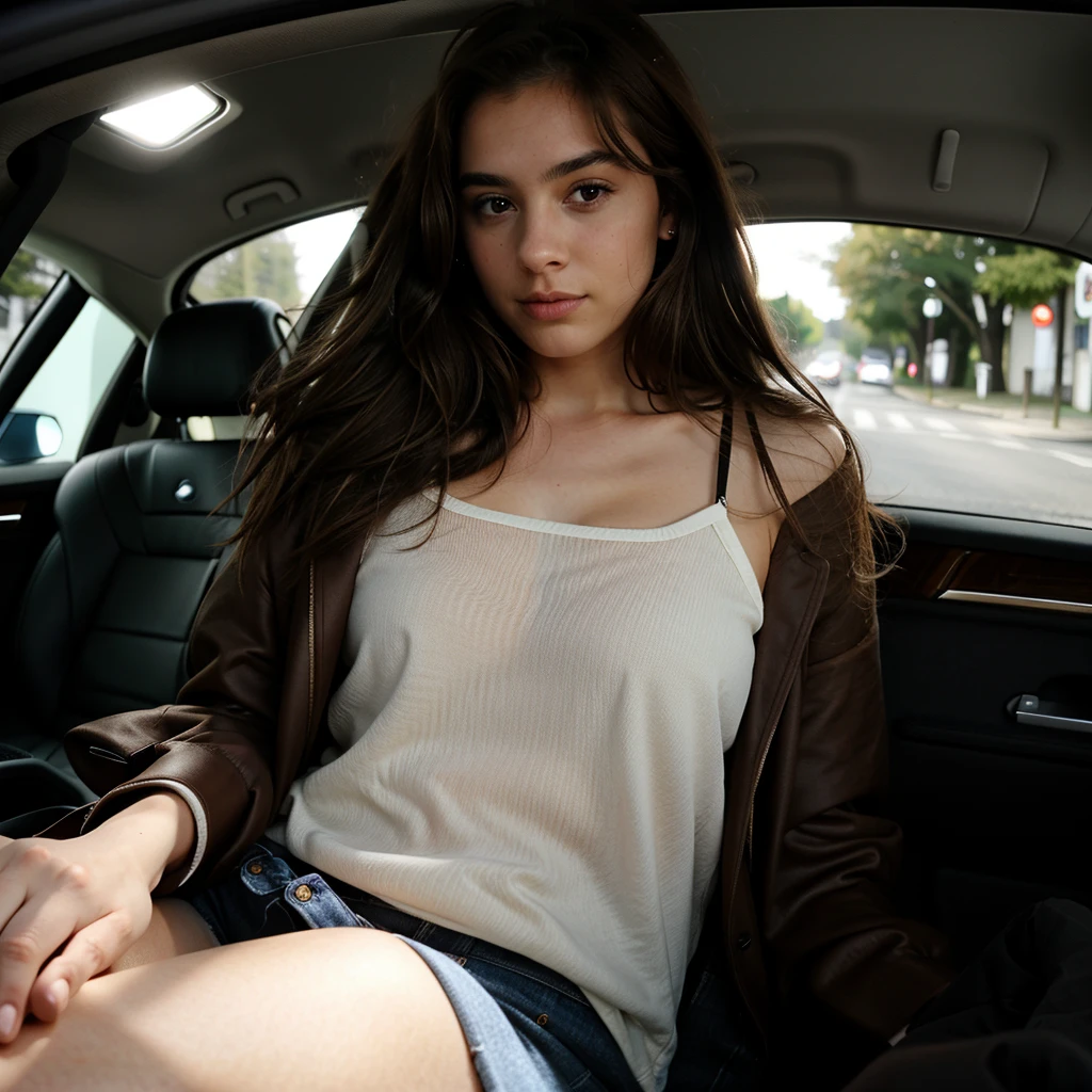 Realistic 18 year old girl naked selfie in car