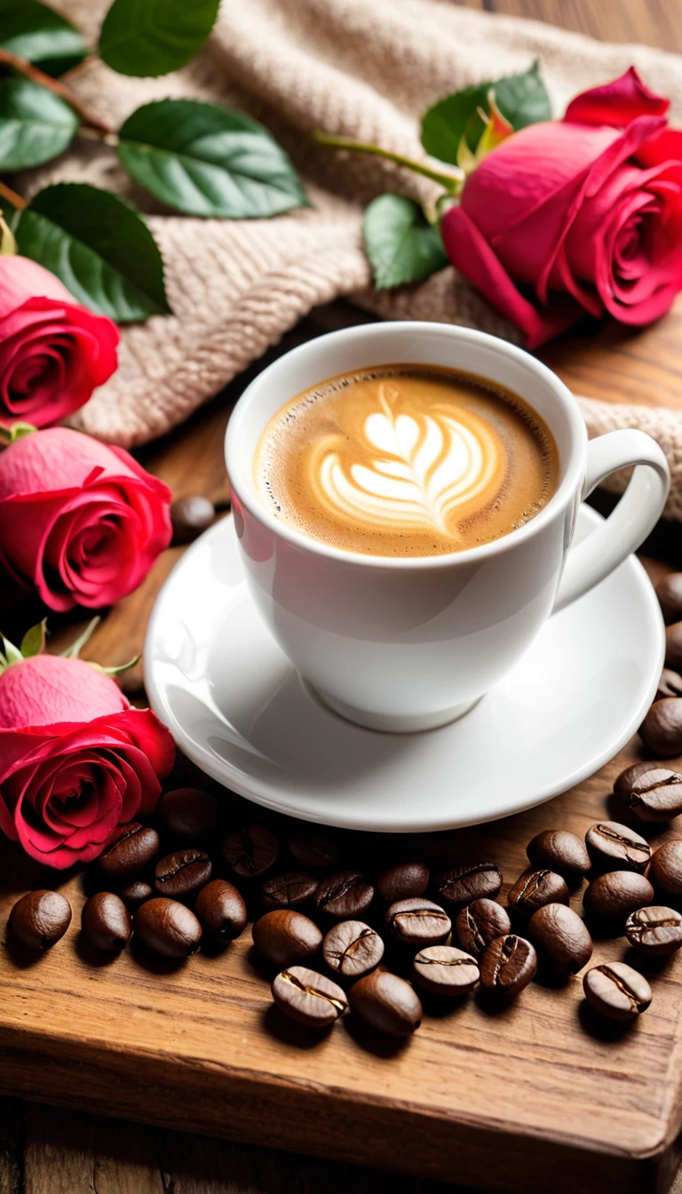 Best still life composition(best quality,4K,8K,high resolution,masterpiece:1.2),Super detailed,(Practical,photoPractical,photo-Practical:1.37),Coffee smoking slightly in white ceramic cup.Artist coffee impression.White sweater with clear texture，Wrinkles arranged randomly..apple.Sophisticated and elegant.Bouquet of bright pink and white roses flat lay from above(Lying flat on the table)..modern style.Fresh coffee beans are placed on the wooden bench next to it.Core and Texture. Freshness and flavor.Super detailed.（super quality，Super detailed，Super complex，Extremely complex）Soft and natural light and shadow.Reverse fragrance.No humans.Ultra wide angle, (Detailed texture),Background covered with film grain, Natural soft lighting,(Morning Scene.warm sunshine in the morning)Ray tracing, Vignette, Wide-angle lens, Ultra wide angle, best qualitycinematic lighting, Depth of Field, Outside the border, Negative Space, Letterbox header image