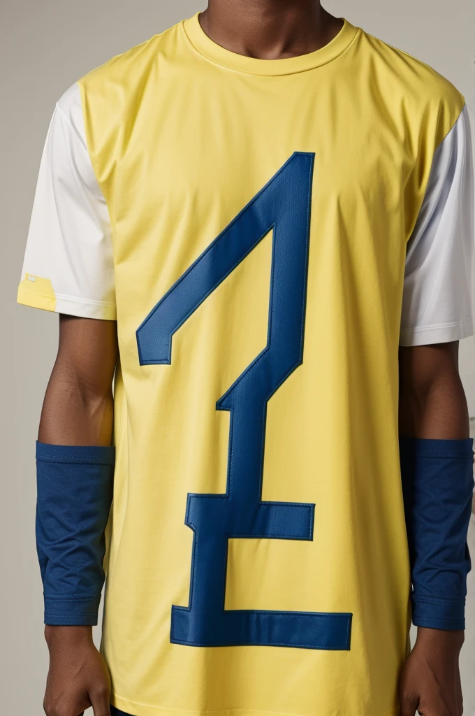Short sleeve shirt with the number 4 and blue colors, yellow and green