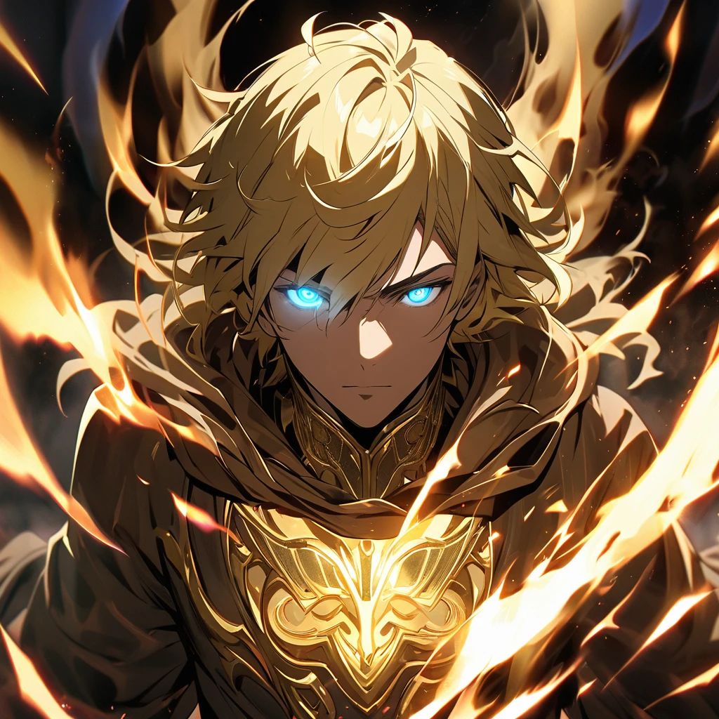 male, solo, handsome, blond hair, god, god eyes, glowing eyes, light, aura, holo, golden