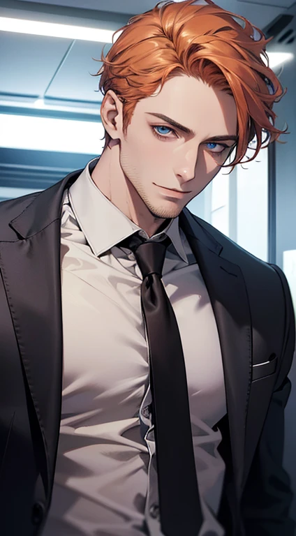 (best quality,4k,8k,highres,masterpiece:1.2),ultra-detailed,(realistic,photorealistic,photo-realistic:1.37),1 man,31 years old,mature man,very handsome,without expression,smile,short grey b
Orange hair,blue eyes,penetrating gaze,perfect face without errors,imposing posture,businessman,office background,cinematic lighting,hdr image