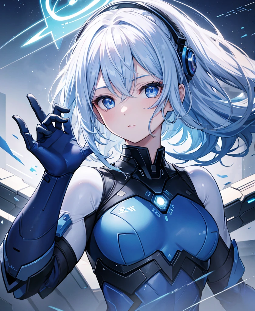 8K, Highest quality, (real:1.4), Original photo, 1 girl, Asari Hair, Biological Amplifier, refined armor, posture: Peace talks between warring factions, smart blue eyes
