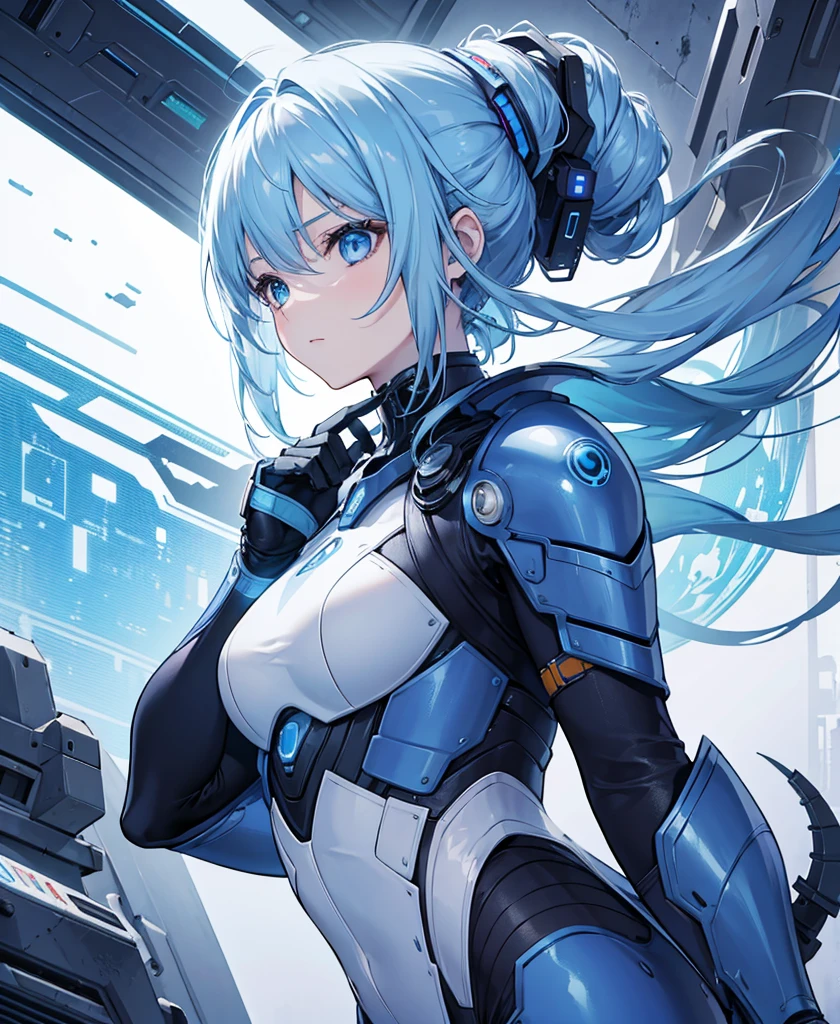 8K, Highest quality, (real:1.4), Original photo, 1 girl, Asari Hair, Biological Amplifier, refined armor, posture: Peace talks between warring factions, smart blue eyes
