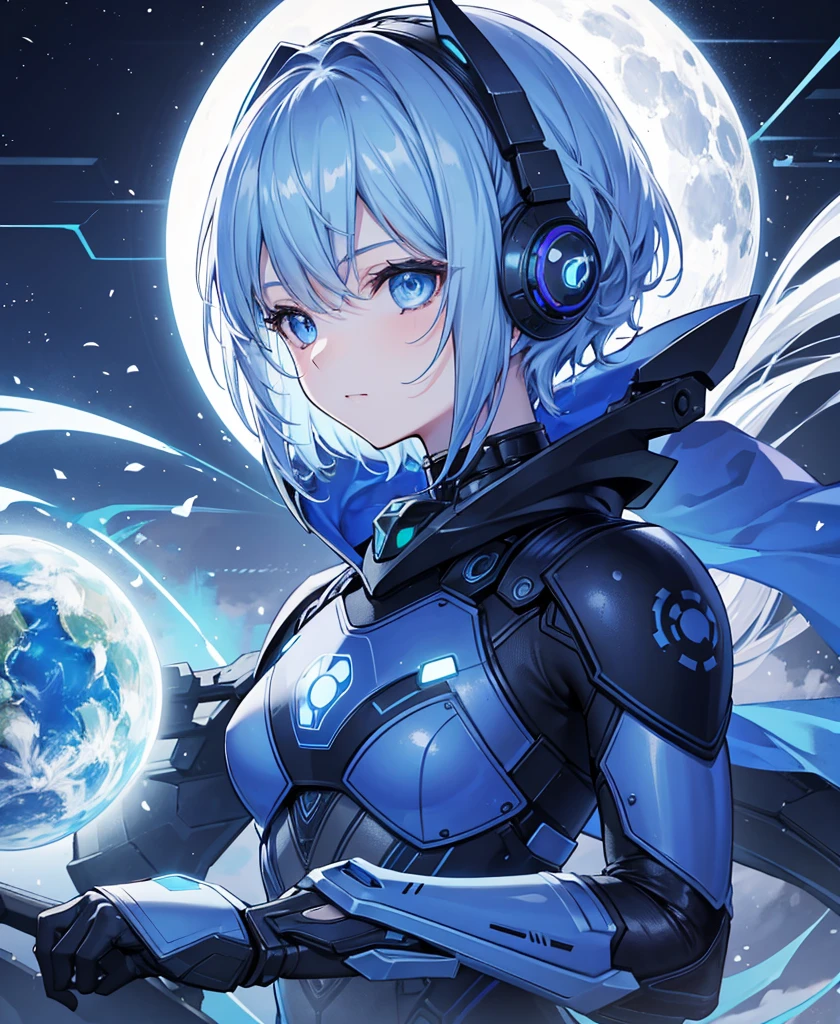 8K, Highest quality, (real:1.4), Original photo, 1 girl, Asari Hair, Biological Amplifier, refined armor, posture: Peace talks between warring factions, smart blue eyes