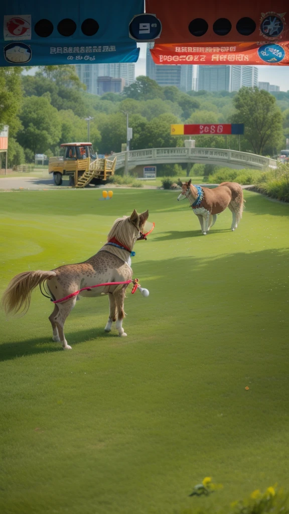 (duo:1.2), ((((husky dog, orange cat, feral)))), standing on all fours, canine penis, detailed tusks, ((((hyper mottled canine penis, penisbiggerthanbody, urine, hyper canine penis, standing, eyes closed, doggystyle)))), public park, side view, masterpiece, high quality, realistic, detailed background,