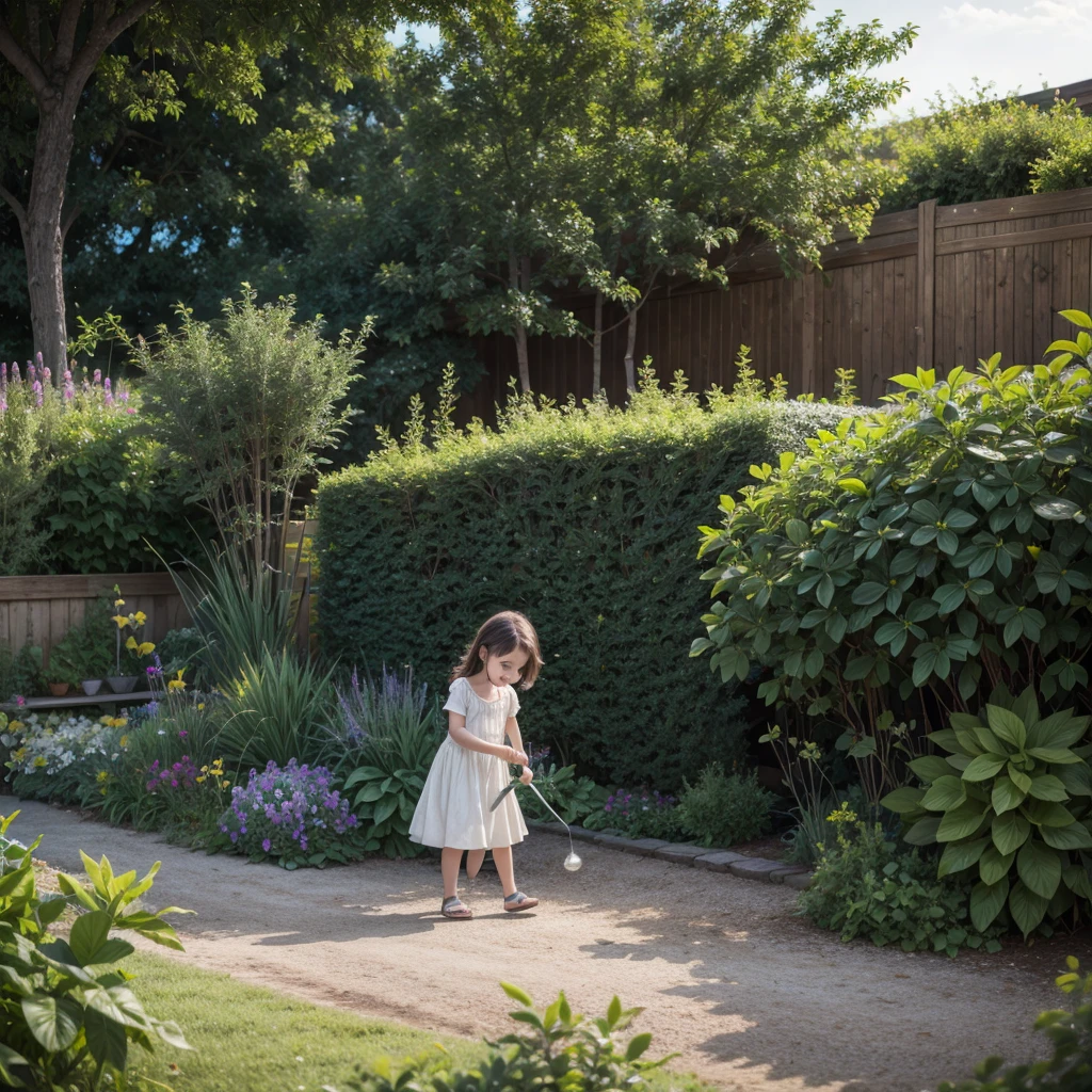 One playing in the garden in a cartoon 