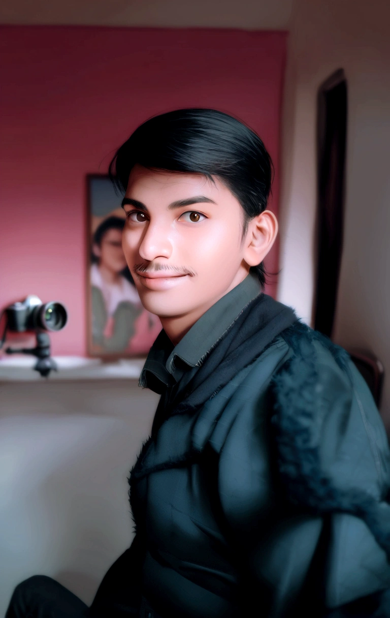 there is a man sitting on a chair in a room, with accurate face, around 1 9 years old, front profile!!!!, portait photo profile picture, with lovely look, candid picture, taken with the best dlsr camera, inspired by Saurabh Jethani, very very low quality picture, ayan nag, vastayan,  profile picture, taken with sony alpha 9