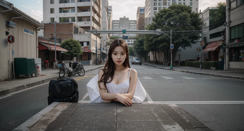 best quality, ultra high res, (photorealistic:1.4), 20 years old girl, (ulzzang-6500:0.8), (forehead), upper body,
