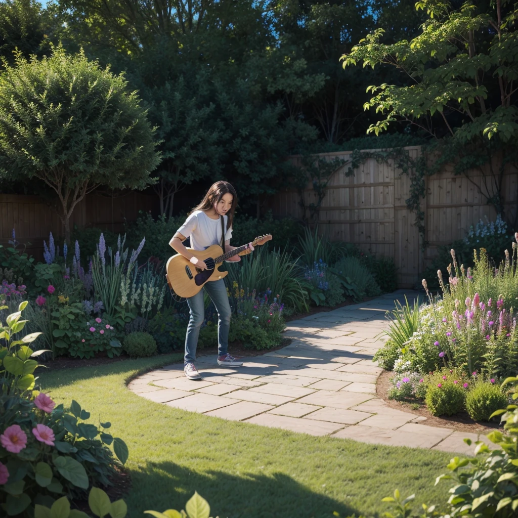 One playing in the garden in a cartoon