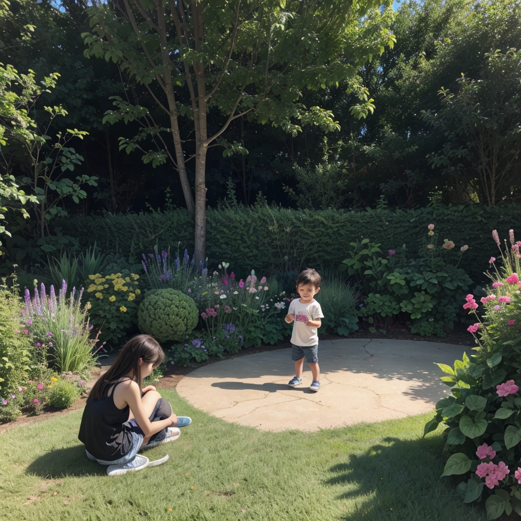 One playing in the garden in a cartoon