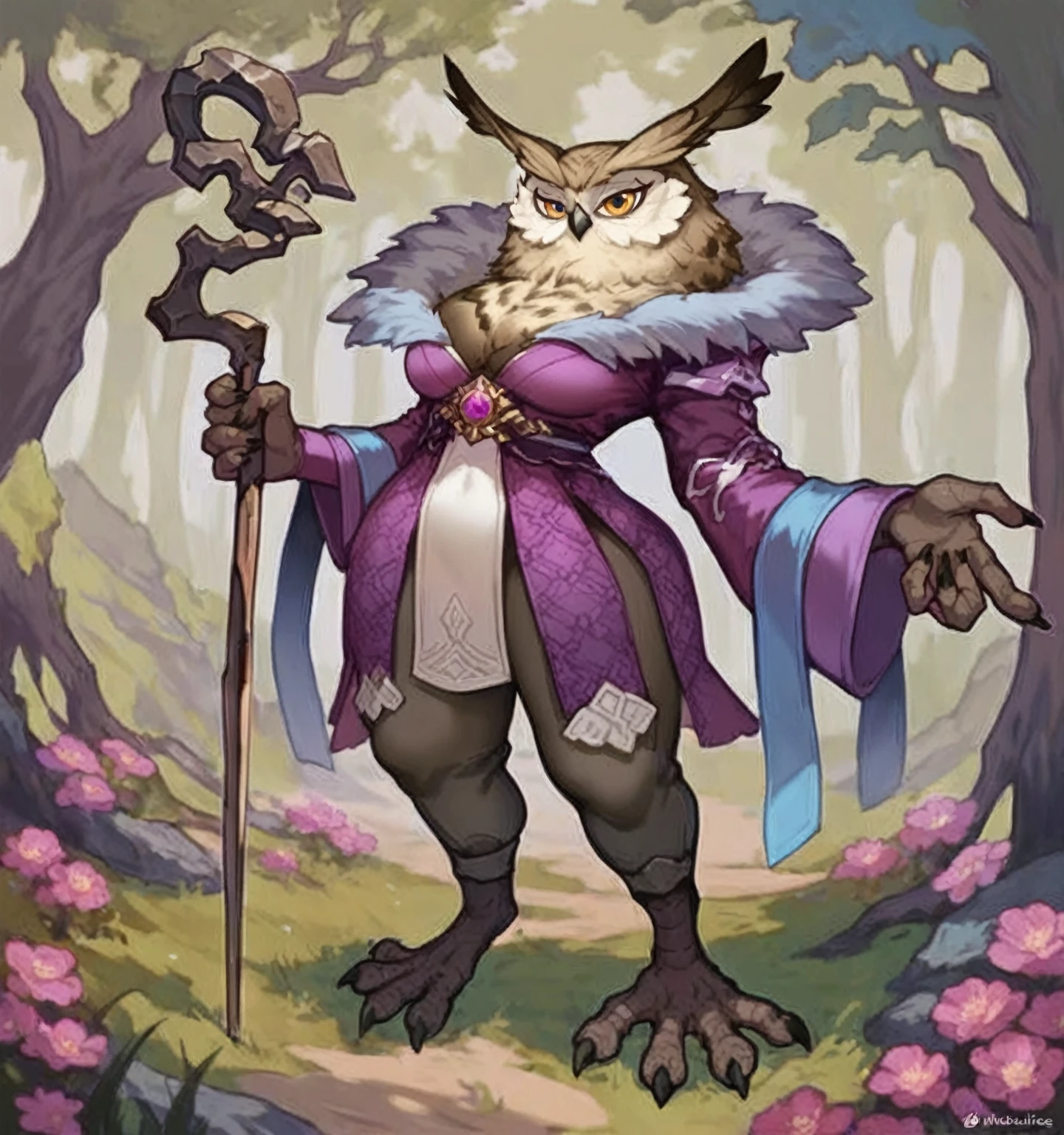 masterpiece, highly detailed, best quality, 1woman, adult, female focus, solo, Fantasy aesthetics, Highly detailed, shadowverse style, were owl
