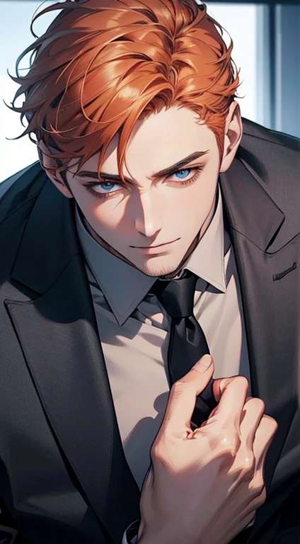 (best quality,4k,8k,highres,masterpiece:1.2),ultra-detailed,(realistic,photorealistic,photo-realistic:1.37),1 man,31 years old,mature man,very handsome,without expression,smile,short grey b
Orange hair,blue eyes,penetrating gaze,perfect face without errors,imposing posture,businessman,office background,cinematic lighting,hdr image