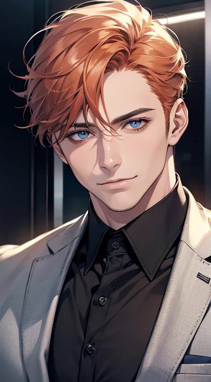 (best quality,4k,8k,highres,masterpiece:1.2),ultra-detailed,(realistic,photorealistic,photo-realistic:1.37),1 man,31 years old,mature man,very handsome,without expression,smile,short grey b
Orange hair,blue eyes,penetrating gaze,perfect face without errors,imposing posture,businessman,office background,cinematic lighting,hdr image