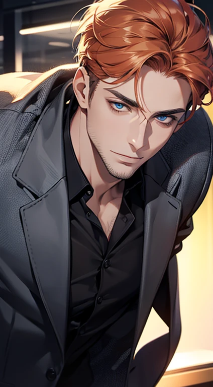 (best quality,4k,8k,highres,masterpiece:1.2),ultra-detailed,(realistic,photorealistic,photo-realistic:1.37),1 man,31 years old,mature man,very handsome,without expression,smile,short grey b
Orange hair,blue eyes,penetrating gaze,perfect face without errors,imposing posture,businessman,office background,cinematic lighting,hdr image