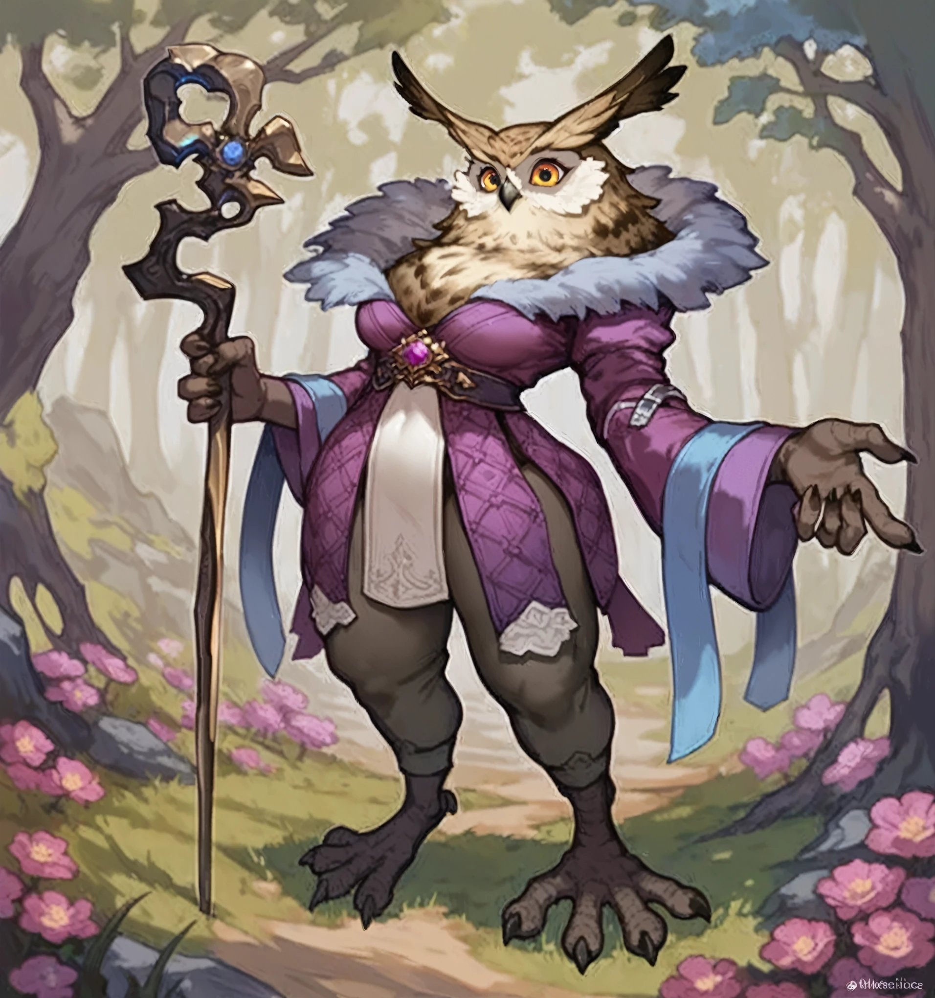 masterpiece, highly detailed, best quality, 1woman, adult, female focus, solo, Fantasy aesthetics, Highly detailed, shadowverse style, were owl