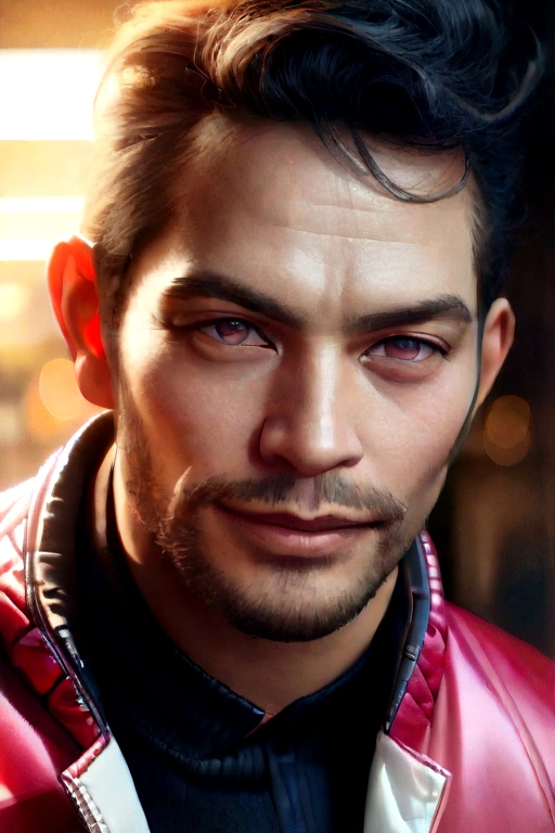 (best quality,4k,8k,highres,masterpiece:1.2),ultra-detailed,(realistic,photorealistic,photo-realistic:1.37),30 year old man,3 day beard,handsome anime,portraits,strong,masculine,dark hair,sharp jawline,mesmerizing eyes,perfectly styled hair,cool anime outfit,confident expression,vibrant colors,dynamic lighting, CEO and expression smile in love.
