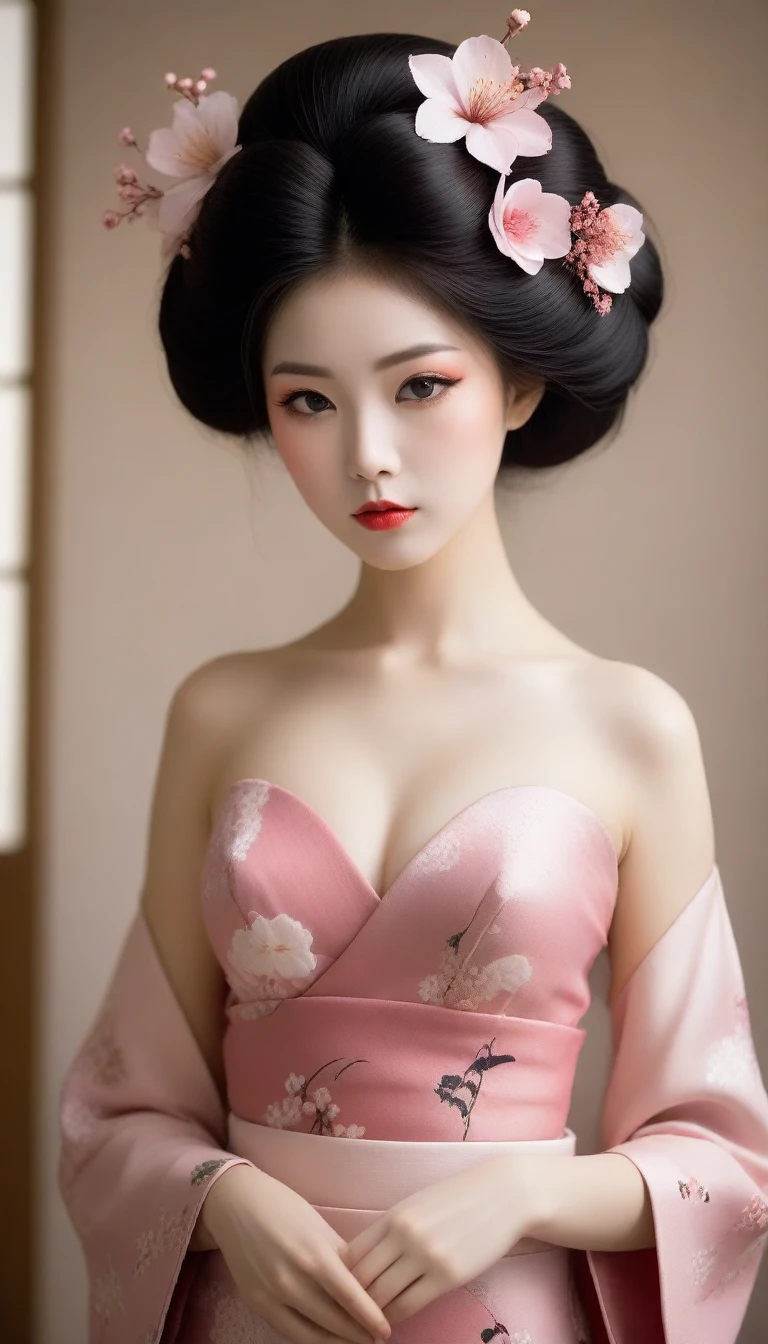 whole body beautiful geisha, (nude:1.5). geisha hair style, sakura garden