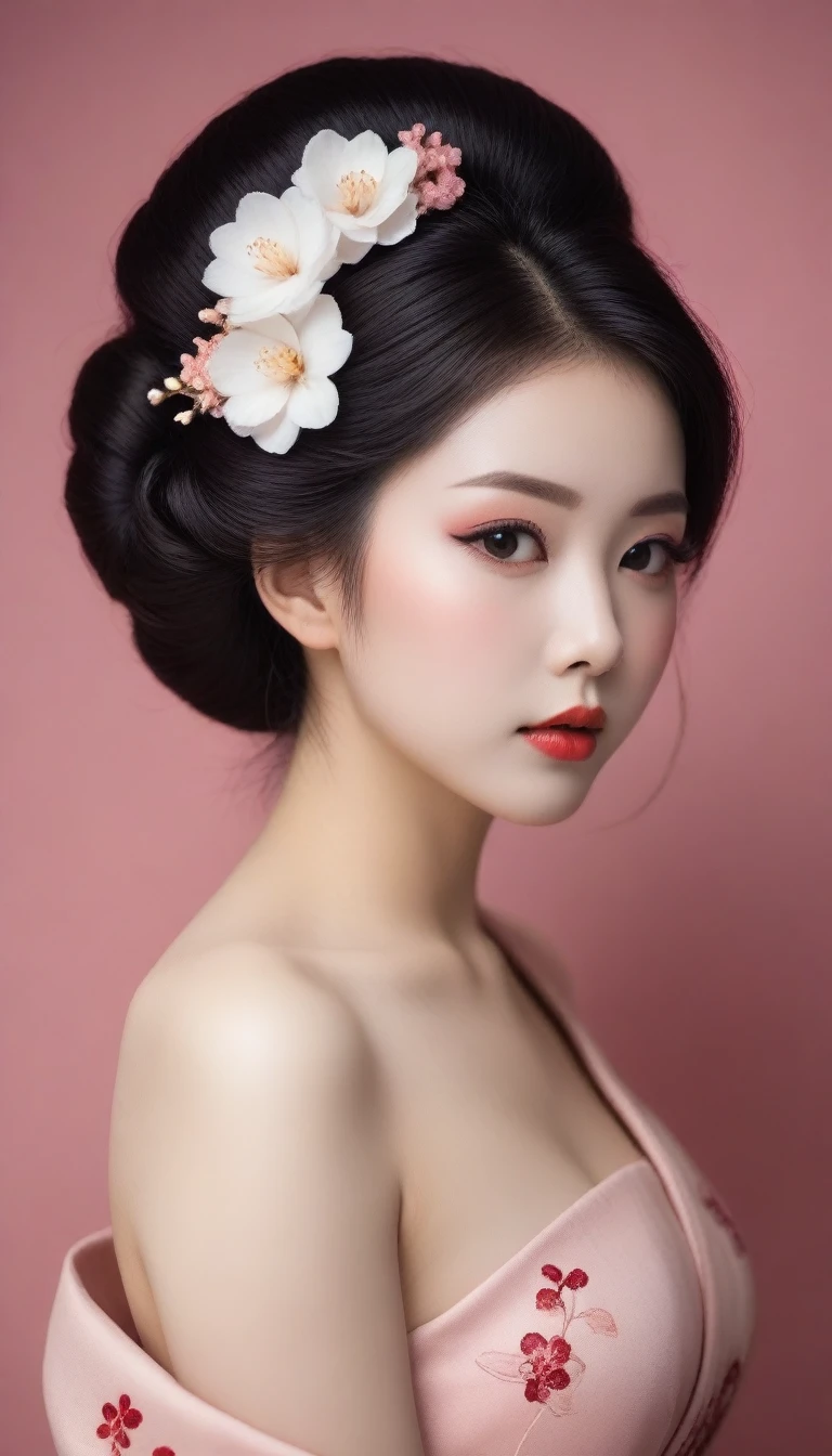 nude geisha, (geisha hair style:1.5), sakura flower
