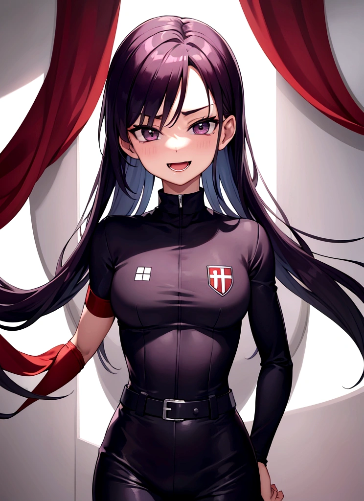 masterpiece, best quality, team rocket,team rocket uniform, twitch, laugh eyes,