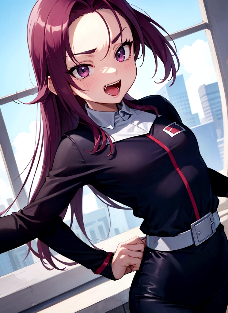 masterpiece, best quality, team rocket,team rocket uniform, twitch, laugh eyes, tickle