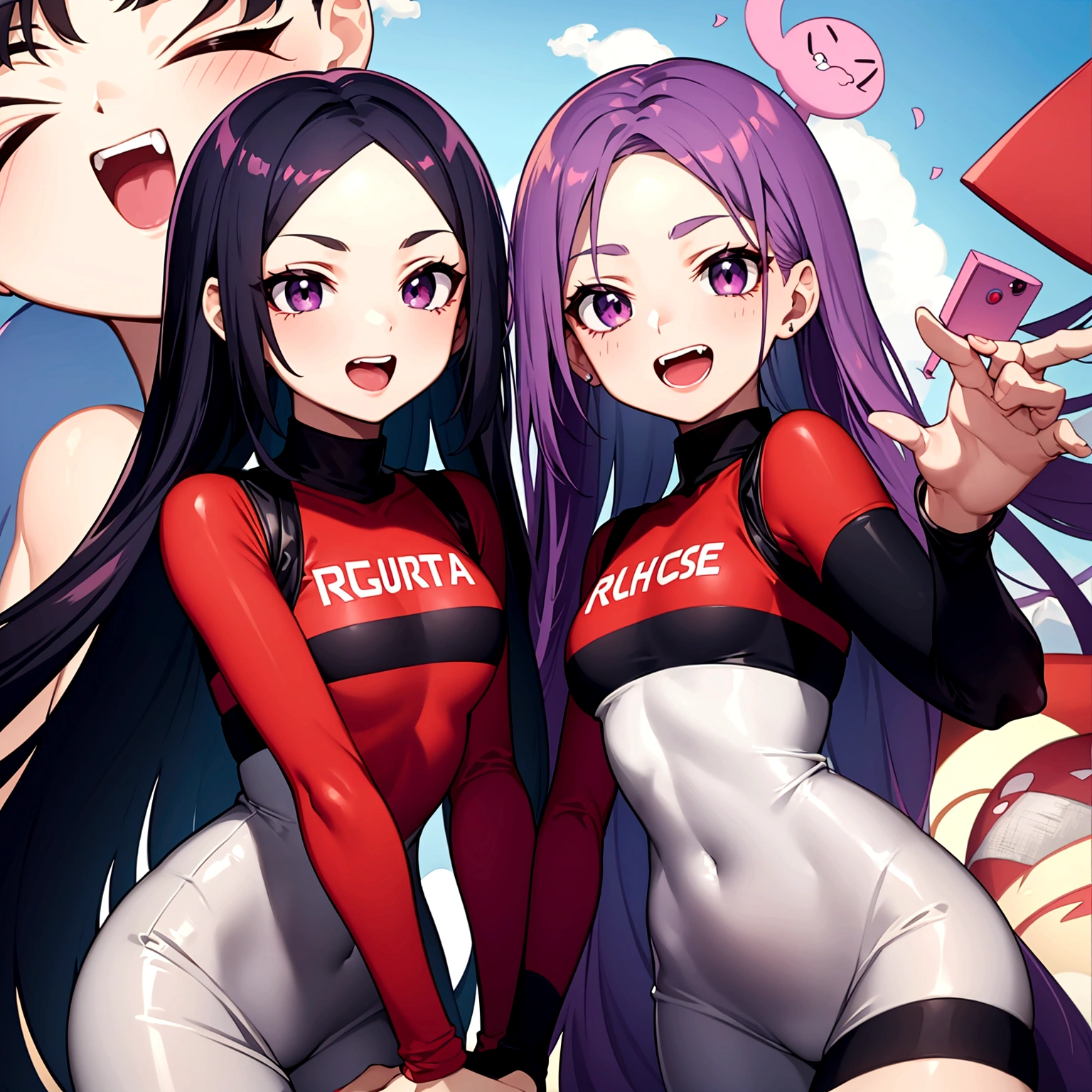 masterpiece, best quality, team rocket,team rocket uniform, twitch, laugh eyes, tickle