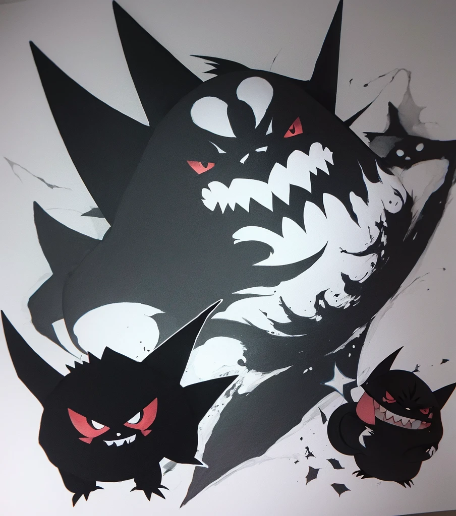 Gengar Pokemon ink painting black and white powerful