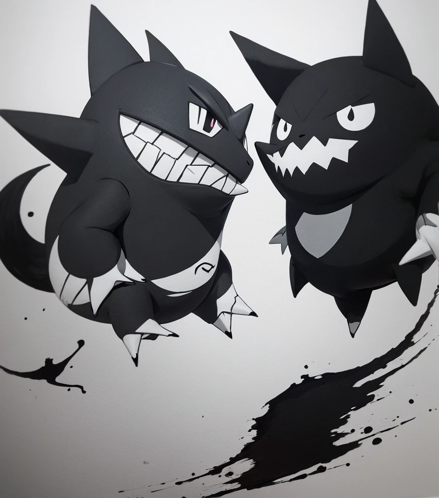 Gengar Pokemon ink painting black and white powerful
