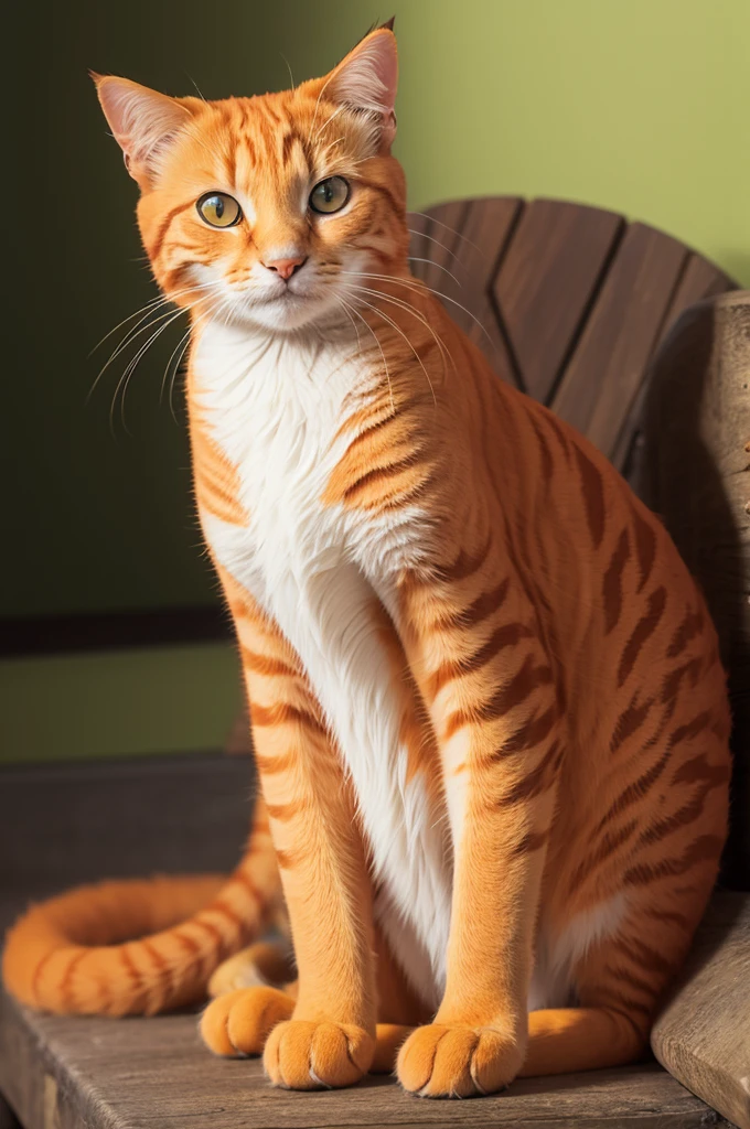 Orange cat sitting on a realistic background 