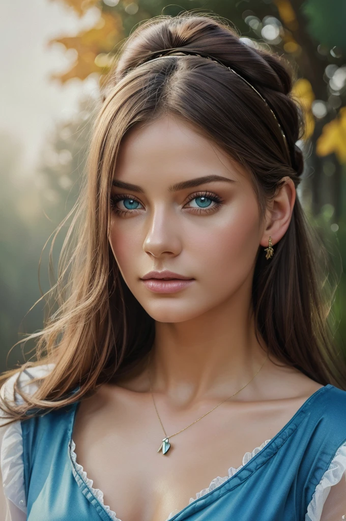 (8k, best quality, masterpiece: 1.2), (best quality: 1.0), (ultra-high resolution: 1.0), watercolor, a beautiful woman, (shiny pupils,blue pupils),shoulders, headband, Agnes Cecil, bust portrait, extremely bright design, pastel colors, autumn lights, moody gray, gritty style style Alexei Savlasov, Ivan Shishkin, Ilya Repin, (card retouching: 1.2), 2d, (oil painting: 1.2) highly detailed