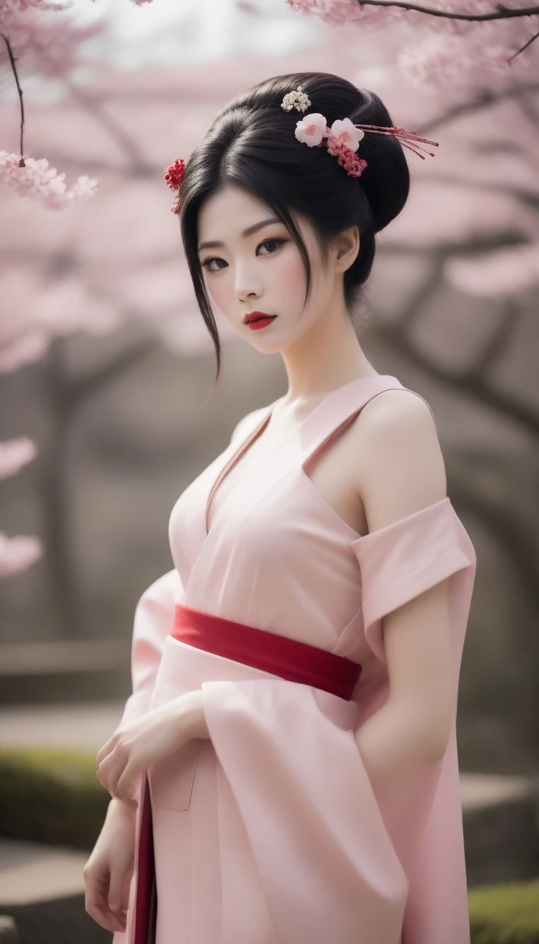 whole body beautiful geisha, (nude:1.5). geisha hair style, slight smile, sakura garden