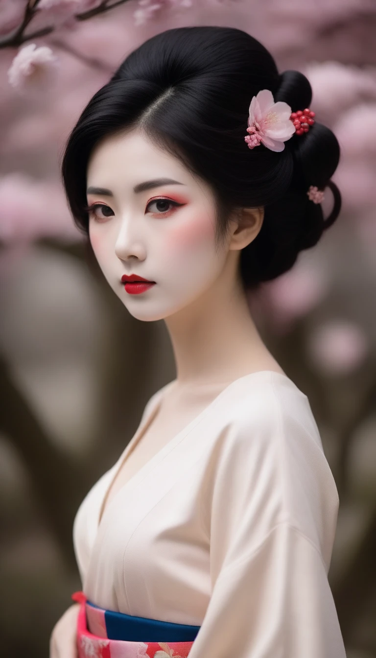 whole body beautiful geisha, (nude:1.5). geisha hair style, sakura garden