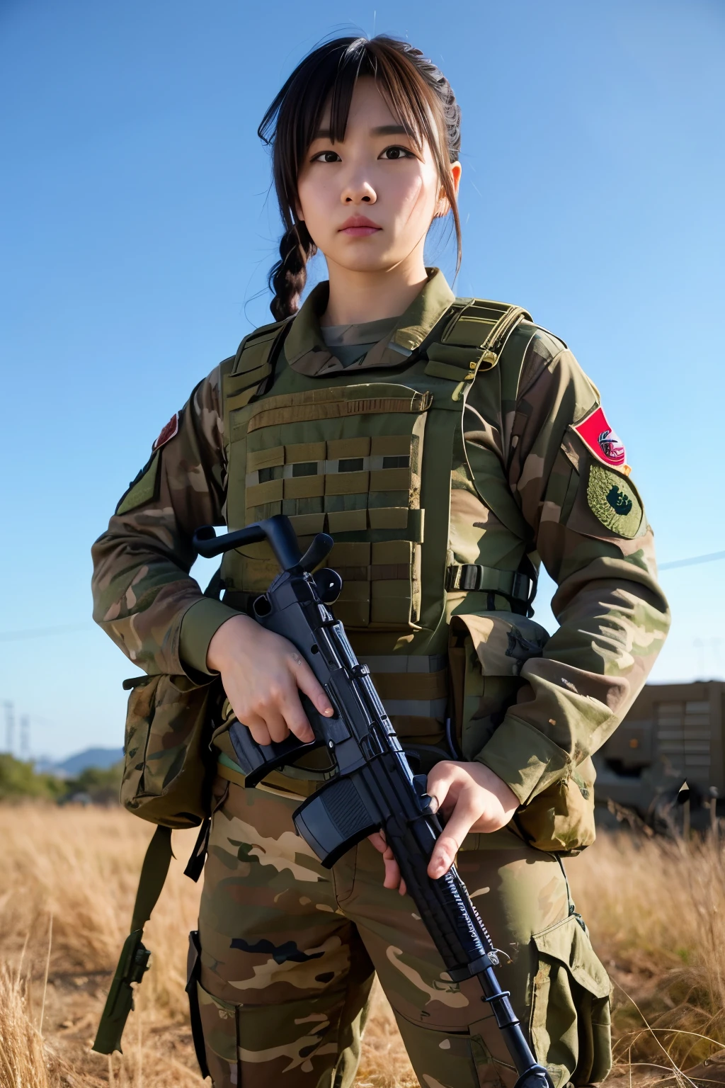 Anime Concept、Soldier standing with a gun、Camouflage Gear