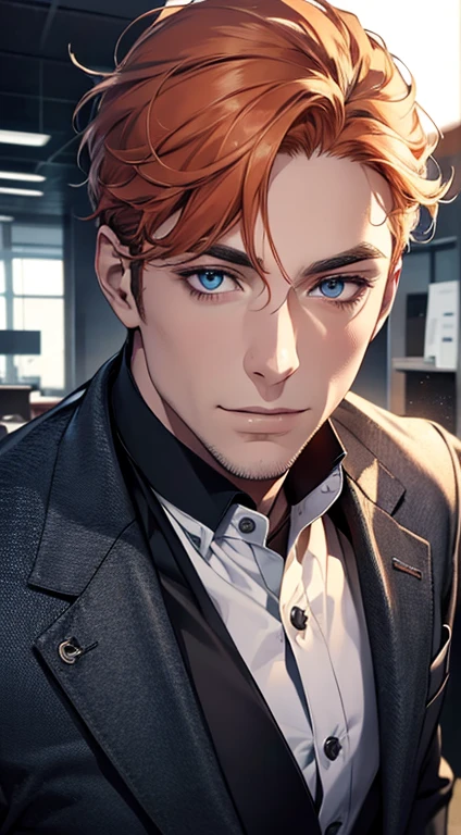 (best quality,4k,8k,highres,masterpiece:1.2),ultra-detailed,(realistic,photorealistic,photo-realistic:1.37),1 man,31 years old,mature man,very handsome,without expression,smile,short grey b
Orange hair,blue eyes,penetrating gaze,perfect face without errors,imposing posture,businessman,office background,cinematic lighting,hdr image