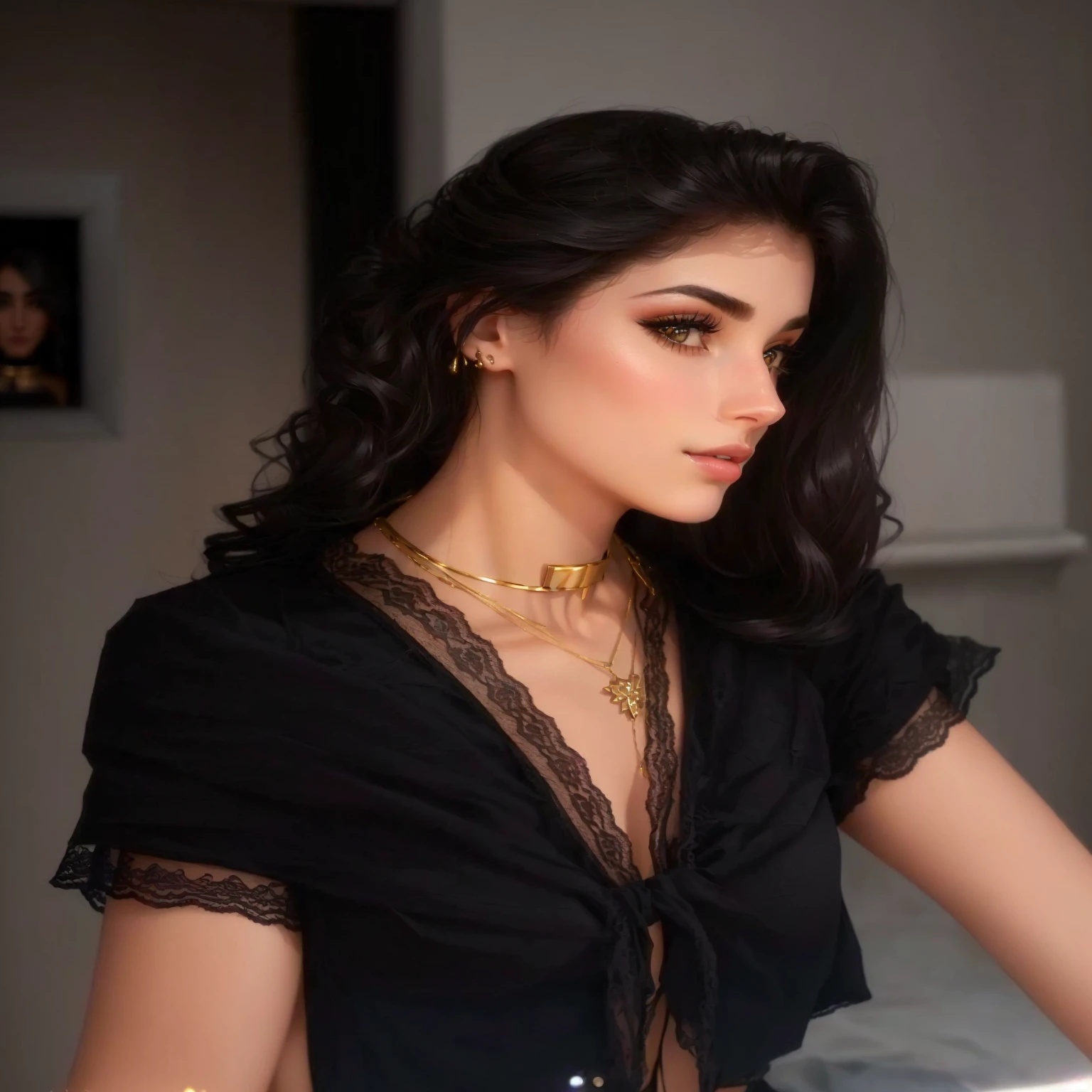 arafed woman in a black croptop, sexy dress. looking at a mirror, julia sarda, christina kritkou, sara ali, young middle eastern woman, wearing gold detailed choker, violet myers, yael shelbia, wearing intricate black choker, handsome girl, kailee mandel, beautiful iranian woman, charli bowater, gorgeous lady, lovely woman, gorgeous woman, mina petrovic