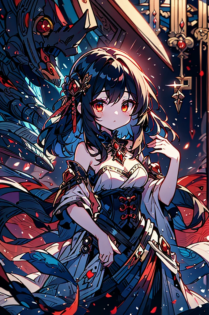 A luminous, enigmatic eldritch vampire, every brushstroke exudes an otherworldly allure: ethereal shimmering skin, cascading inky black hair, and piercing crimson eyes that seem to glow from within the painting. The watercolor image captures the essence of the vampire's supernatural beauty, with a haunting yet mesmerizing quality that draws viewers in. The vivid colors and intricate details showcase the skill of the artist, creating a striking and memorable portrayal of this mythical creature.