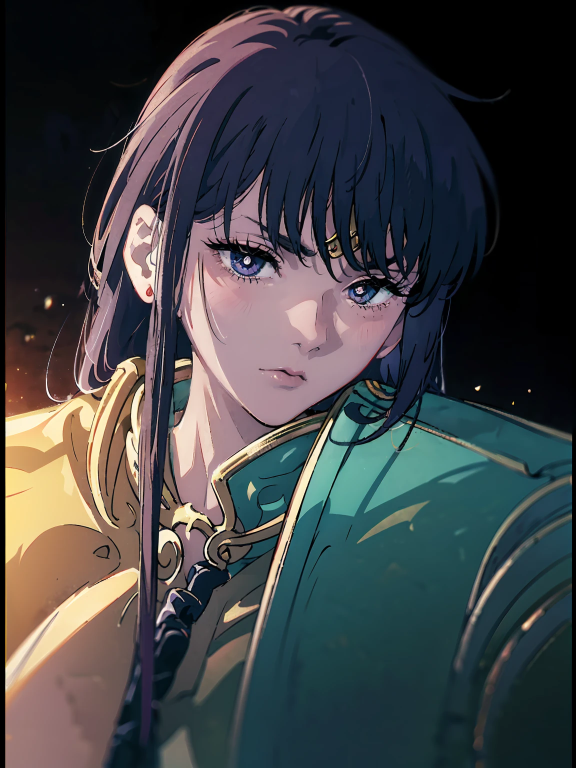 dark, masterpiece, Highest quality, 8K、Sailor Mars Red Collar, (Unhealthy face:1.9, Dark Eyes:1.5, Dark circles under the eyes, Yandere:1.5, Unhappy face, Lifeless face), Long hair in the eyes, Long Bangs, Eyes through the bangs, Big eyes, Turquoise Eyes, Bust Shot, Dark atmosphere