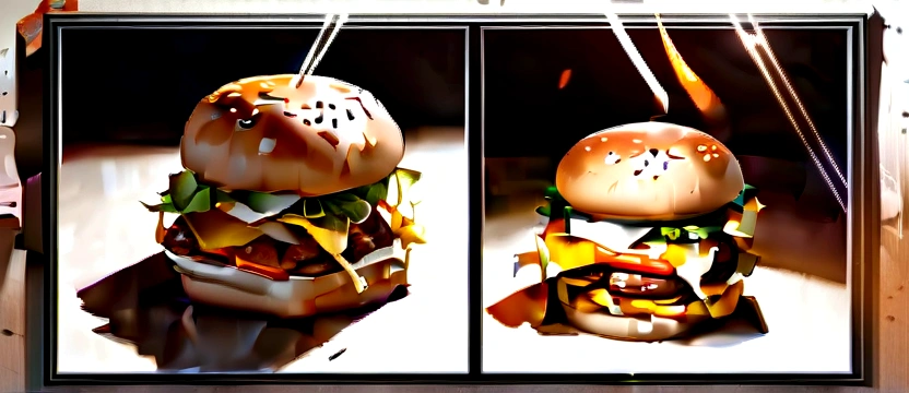 photographRAW,(Burger,Explosive fire splash,grill, Scattered, Oozing,photograph,photographの影,Hyperrealism,Realistic), masterpiece, 受賞歴のあるphotograph, Lighting, Perfect composition, High detail, hyper Realistic,dramatic Lighting, amazing