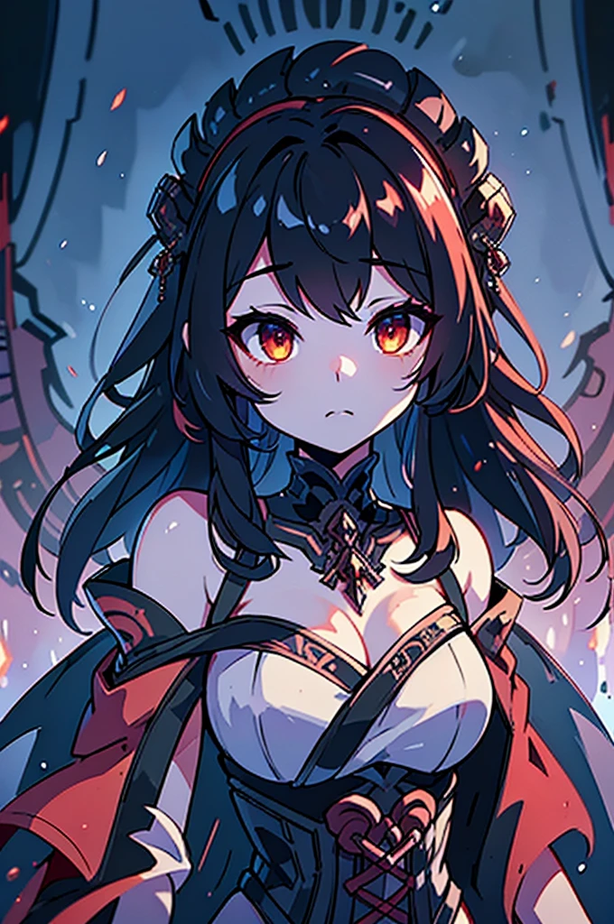 1 woman, short black hair, red eyes, monster girl, arachne, spider girl, white shirt,